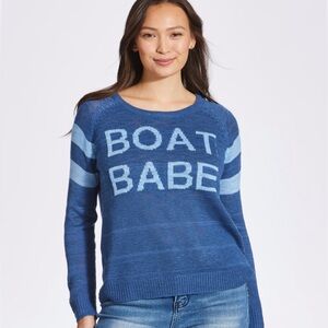 Boat Babe Crew Neck Saying Sweater in Navy